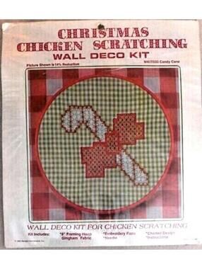 Christmas Chicken Scratching Wall Deco Kit Vintage 1983 Candy Cane Framing Hoop